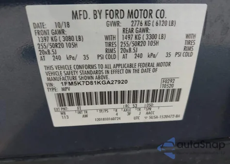 2019 Ford Explorer Xlt из США, поврежденный, VIN 1FM5K7D81KGA27920